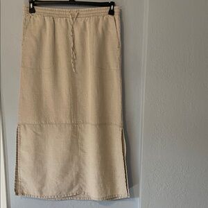 Garnet Hill Beige Drawstring Maxi Skirt with Side Slits